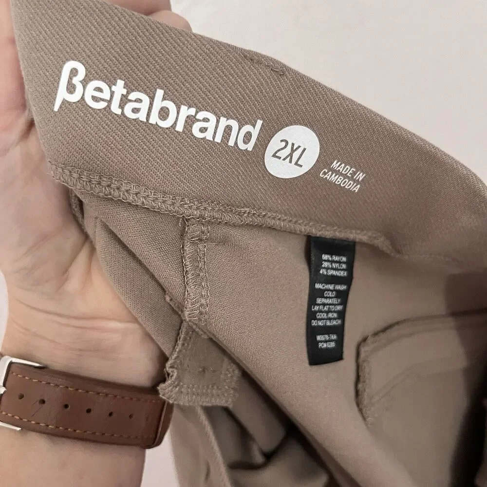 BETABRAND Womens 2X Taupe Classic Dress Pant Yoga Pants Straight Leg High Rise